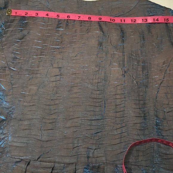 Linear Iridescent Blue Pleated Cropped One Button Jacket Blazer Ladies Small - Picture 10 of 10